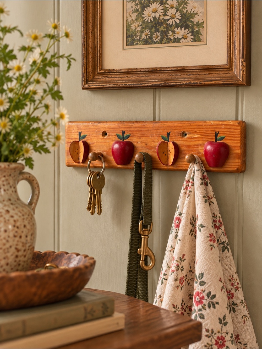 Vintage Wooden Apple Key Holder Wall Mount